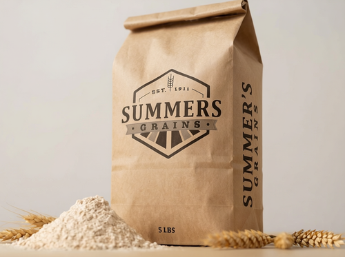 Summers Grains 5 lb kraft flour bag, front